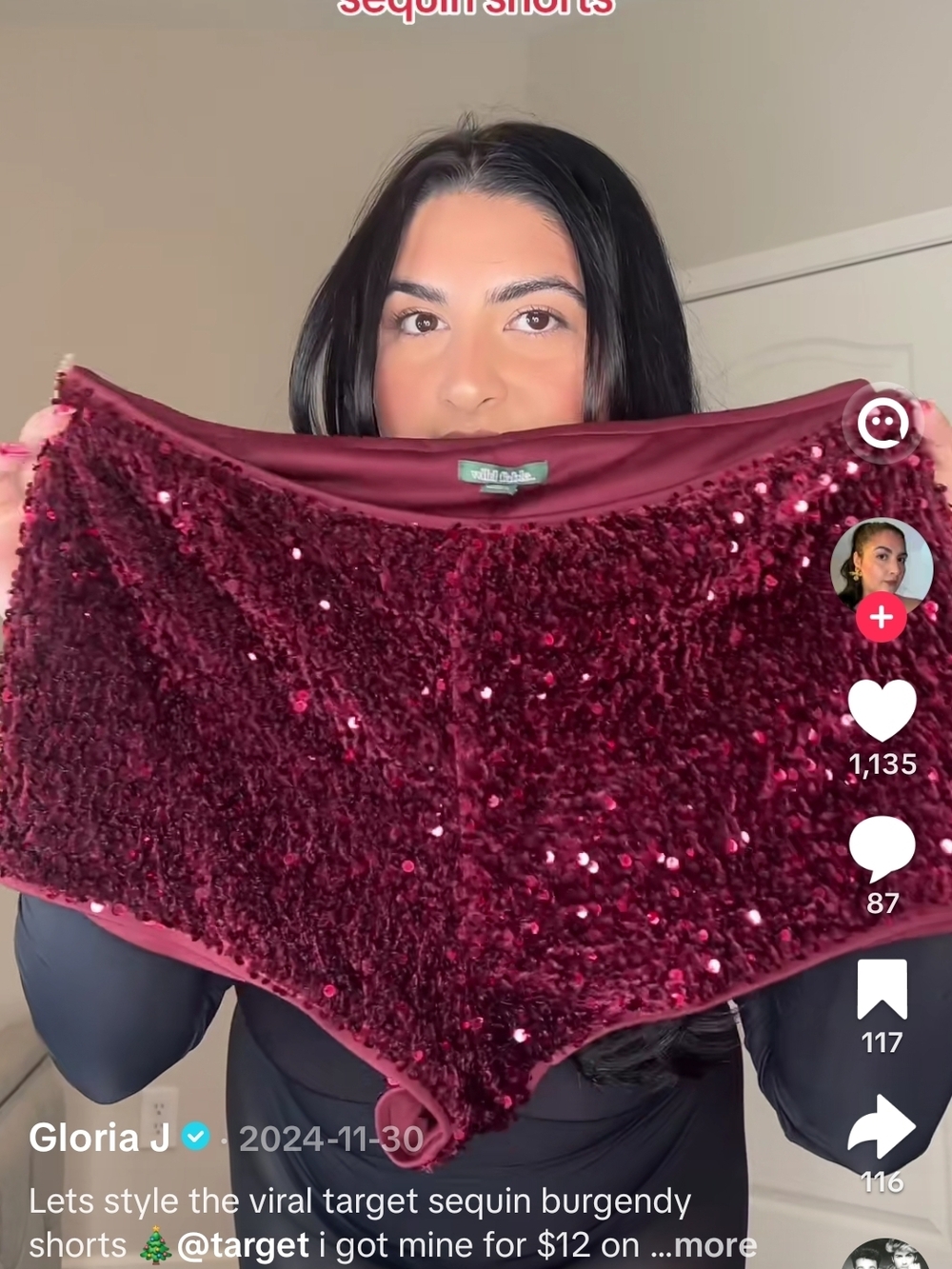 Viral Target Wild Fable Burgundy Sequin Shorts